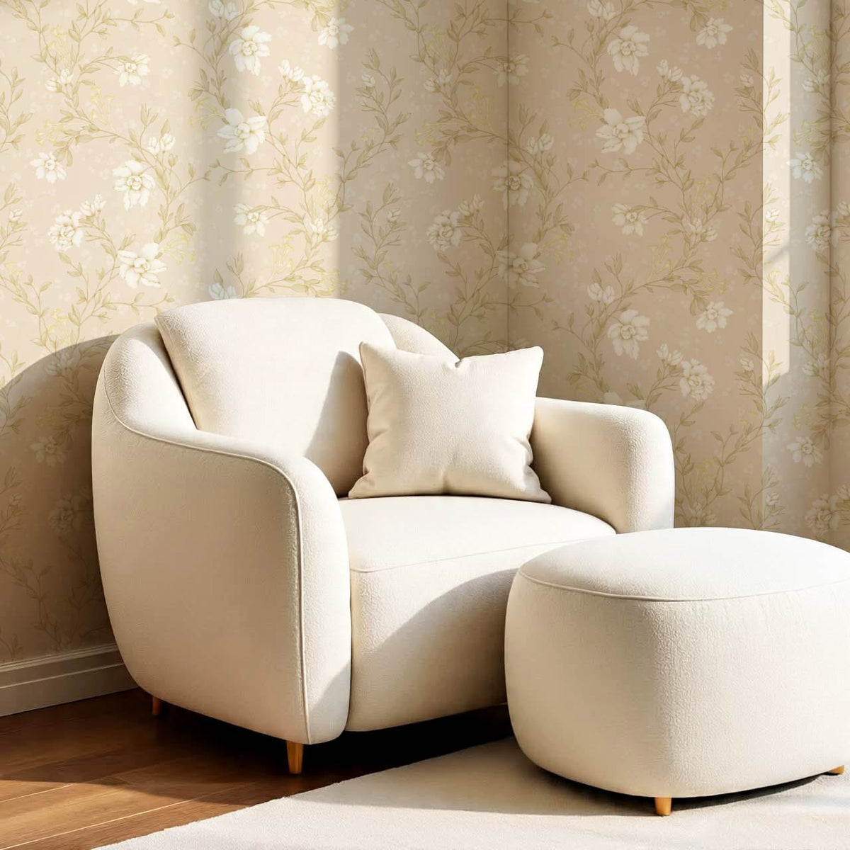 Cari Floral Beige Cream Wallpaper