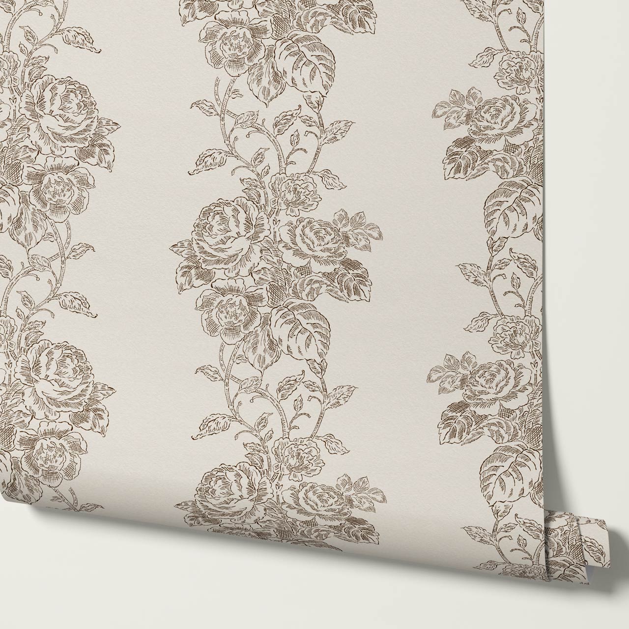 Carmelita Heritage Rose Vines Deep Brown Cream Wallpaper