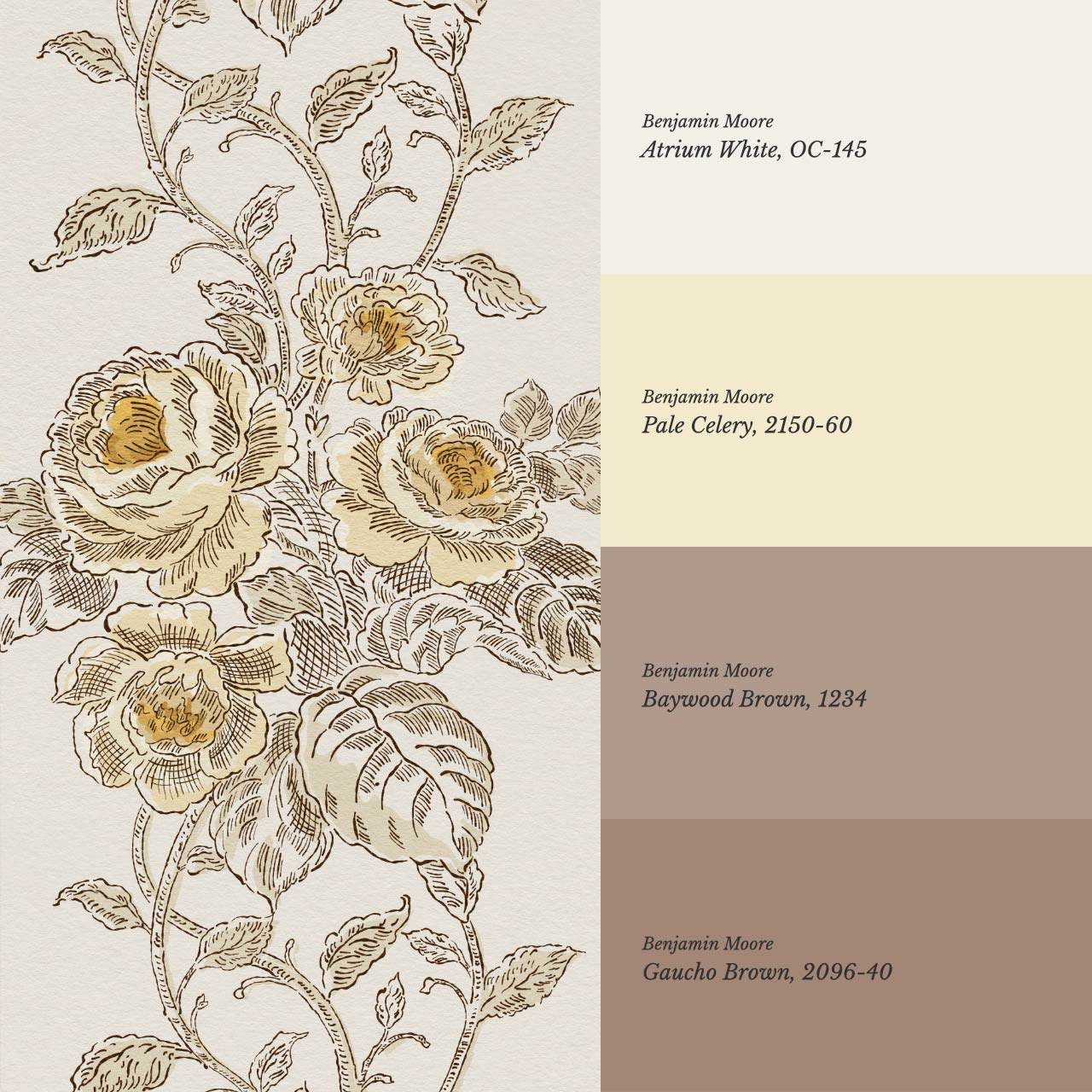 Carmelita Heritage Rose Vines Yellow Cream Wallpaper