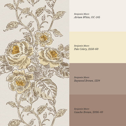 Carmelita Heritage Rose Vines Yellow Cream Wallpaper