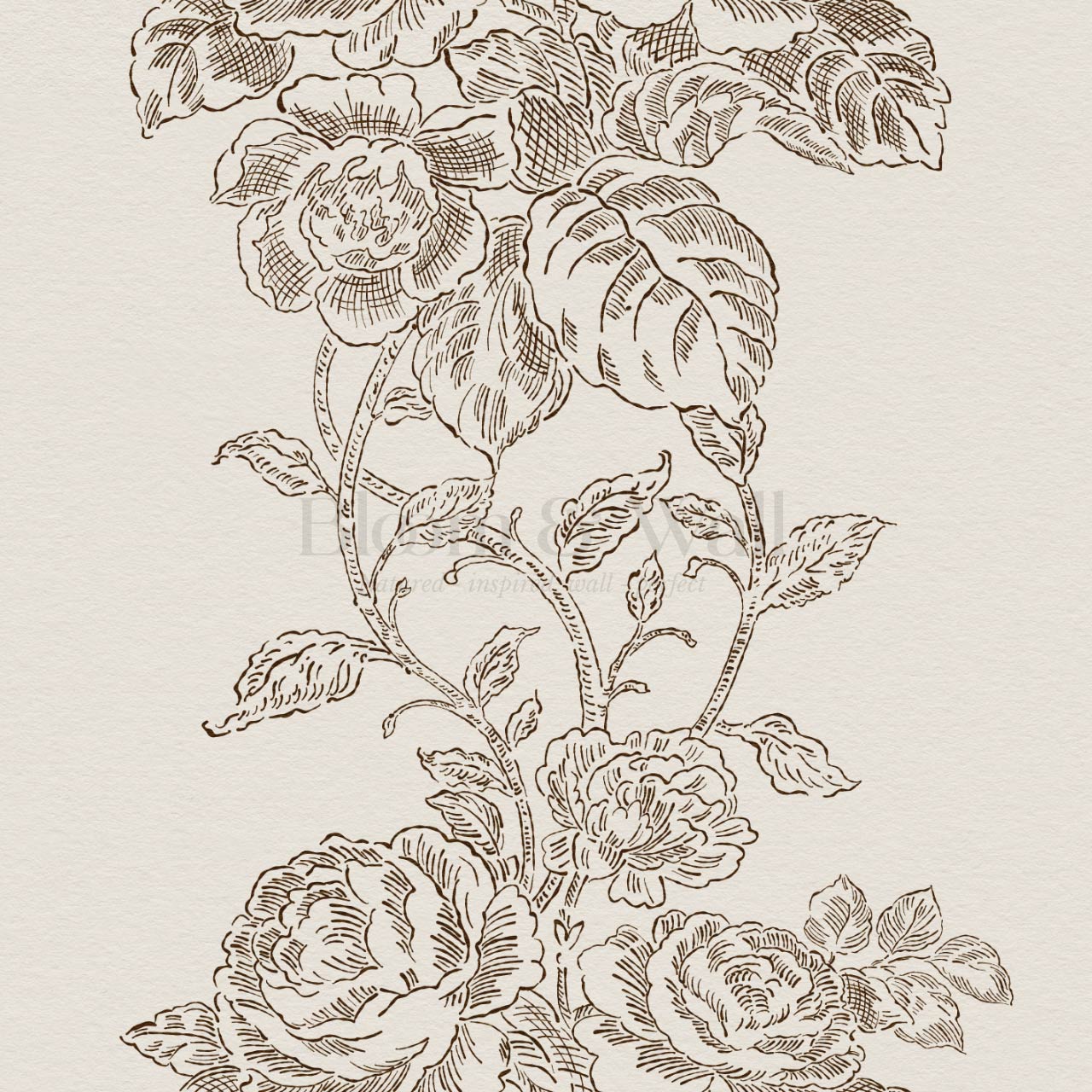 Carmelita Heritage Rose Vines Deep Brown Cream Wallpaper