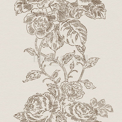 Carmelita Heritage Rose Vines Deep Brown Cream Wallpaper