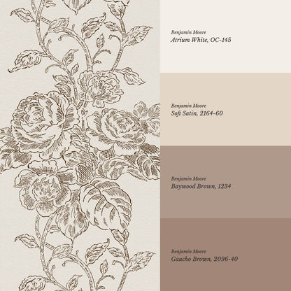 Carmelita Heritage Rose Vines Deep Brown Cream Wallpaper