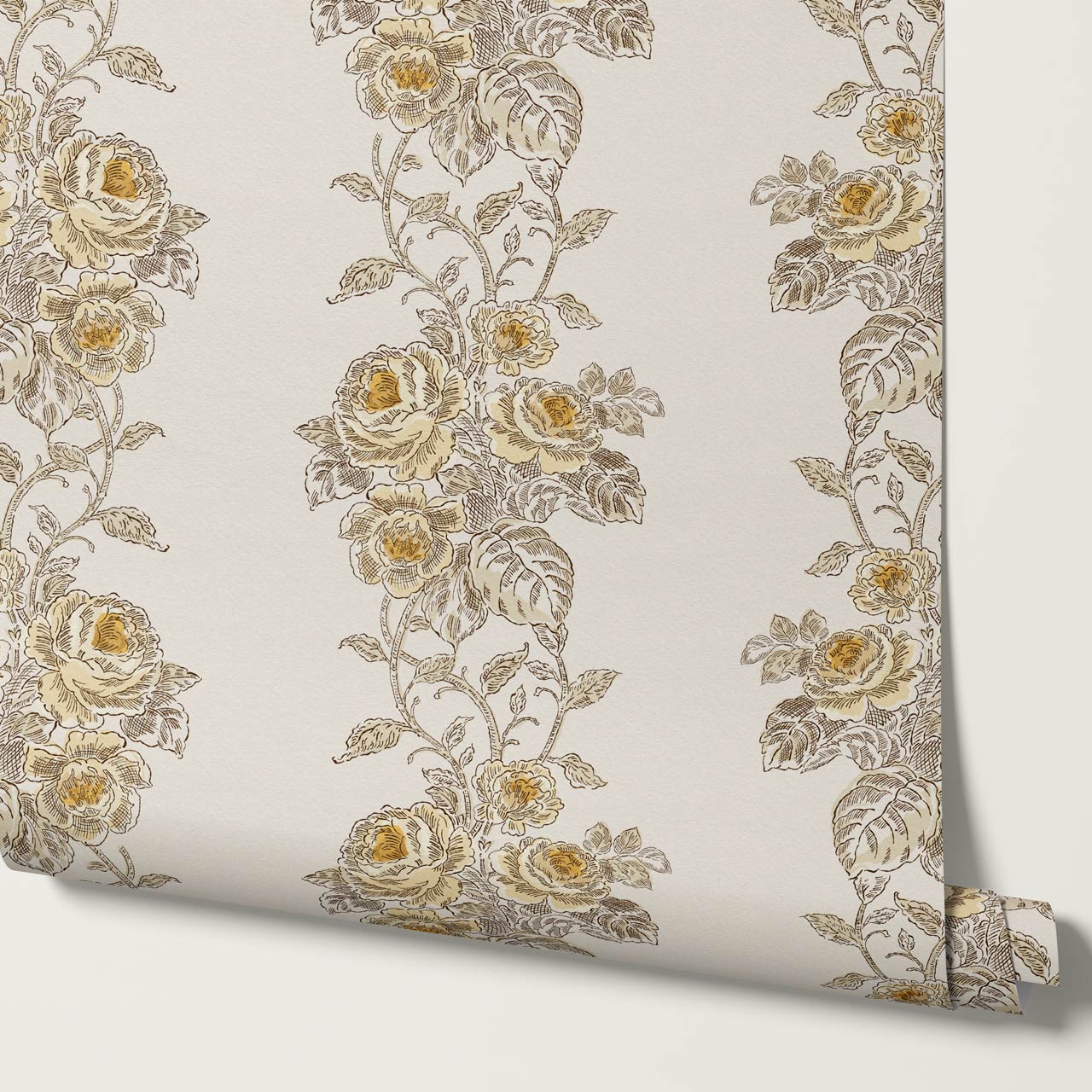 Carmelita Heritage Rose Vines Yellow Cream Wallpaper