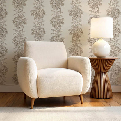 Carmelita Heritage Rose Vines Deep Brown Cream Wallpaper
