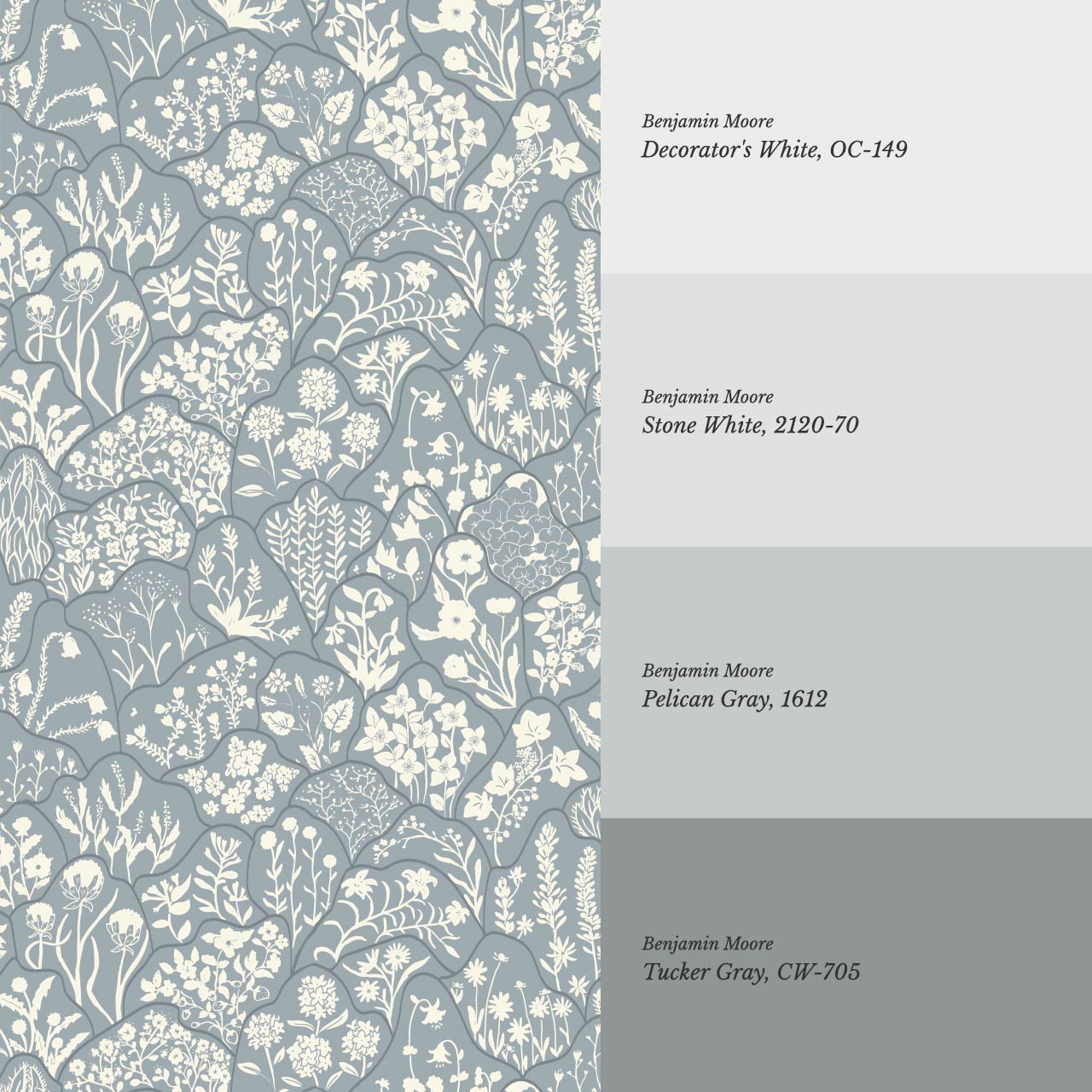 Caroline Layered Wildflowers Dove Blue Wallpaper