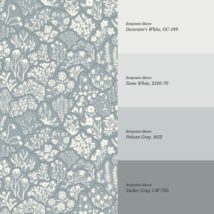 Caroline Layered Wildflowers Dove Blue Wallpaper