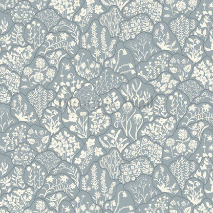 Caroline Layered Wildflowers Dove Blue Wallpaper