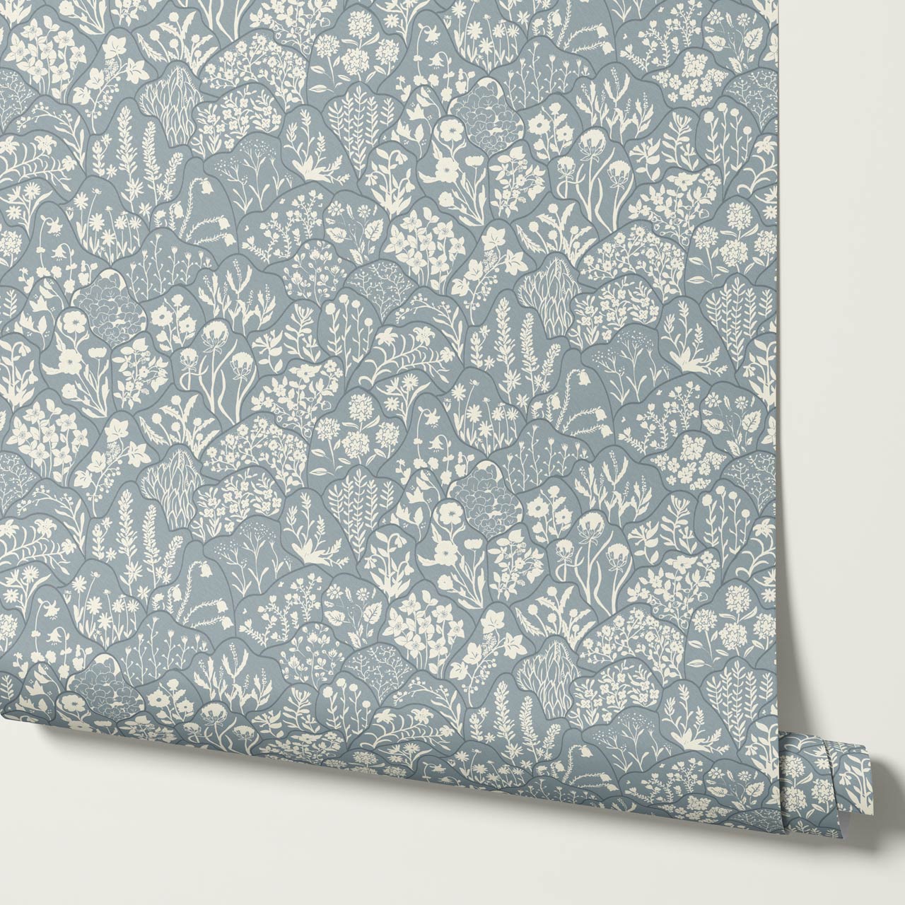 Caroline Layered Wildflowers Dove Blue Wallpaper