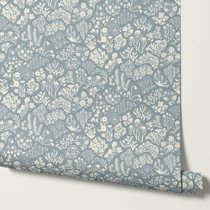 Caroline Layered Wildflowers Dove Blue Wallpaper