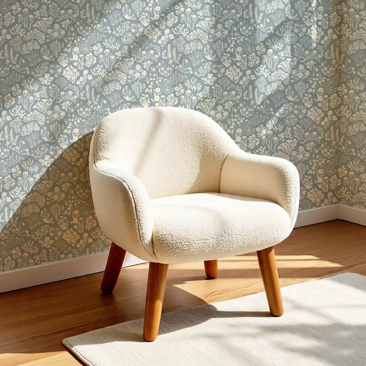 Caroline Layered Wildflowers Dove Blue Wallpaper