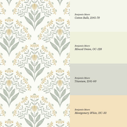 Carys Daisy Fan Butter Cream Sage Wallpaper