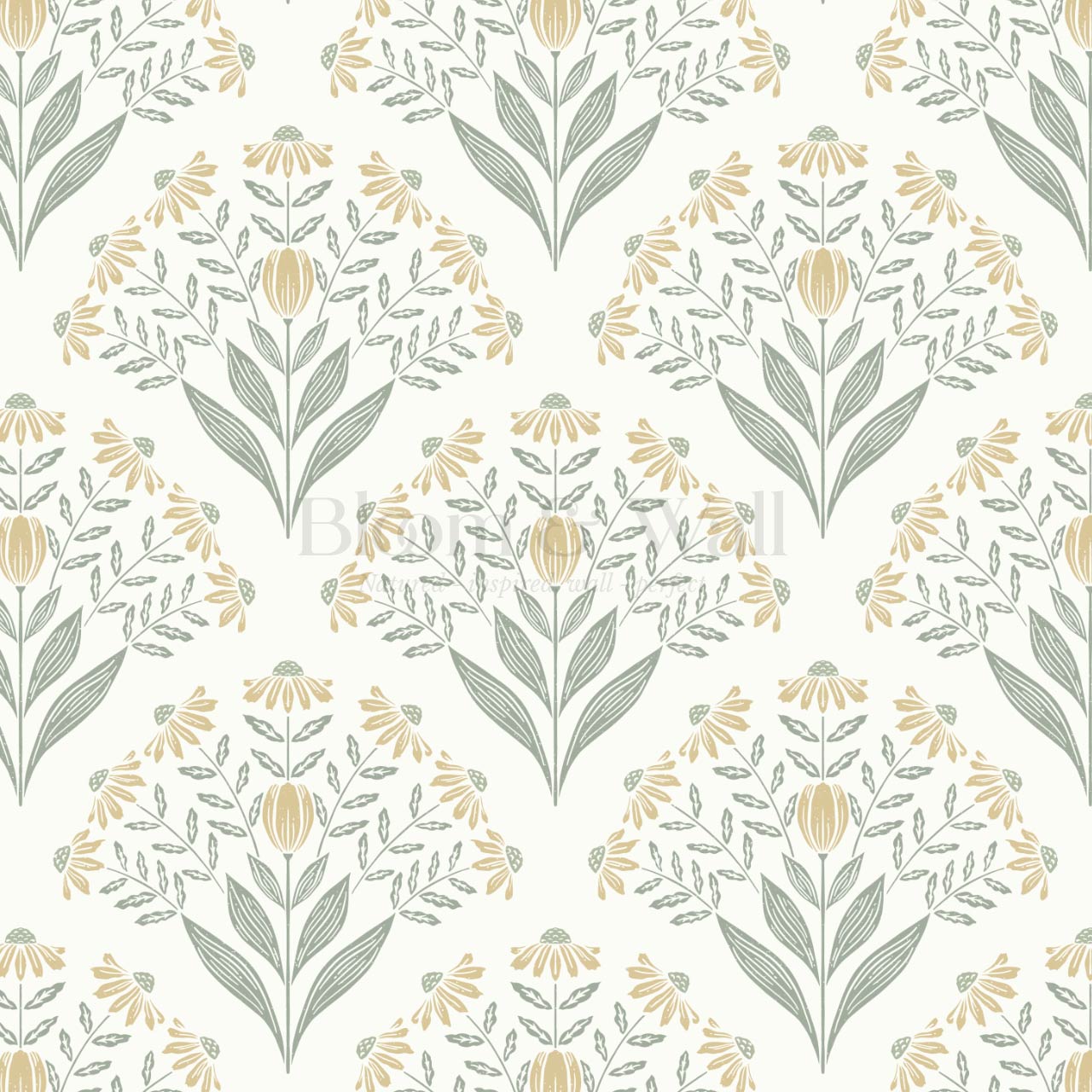 Carys Daisy Fan Butter Cream Sage Wallpaper