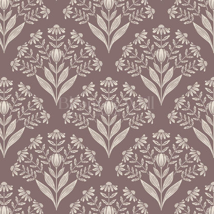 Carys Daisy Fan Wine Ivory Lace Wallpaper