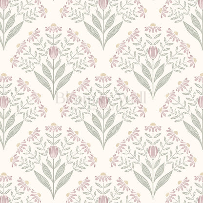 Carys Daisy Fan Sage Blush Wallpaper