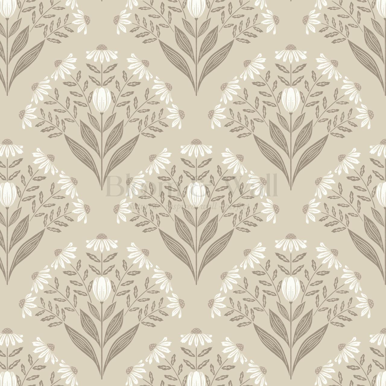Carys Daisy Fan Taupe Cream Wallpaper