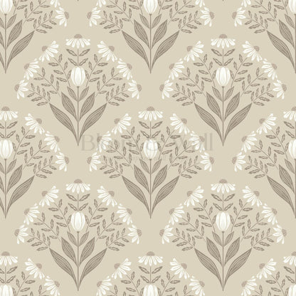 Carys Daisy Fan Taupe Cream Wallpaper