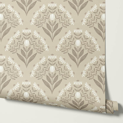 Carys Daisy Fan Taupe Cream Wallpaper