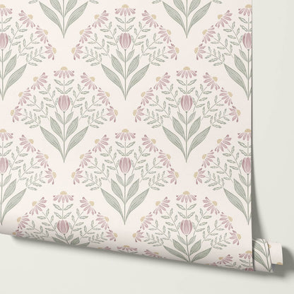 Carys Daisy Fan Sage Blush Wallpaper