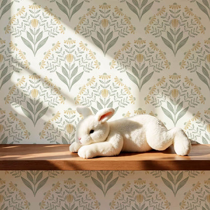 Carys Daisy Fan Butter Cream Sage Wallpaper