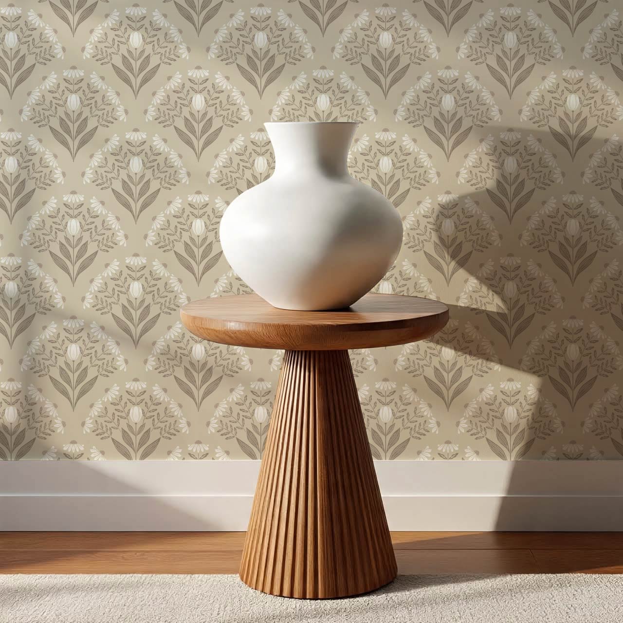 Carys Daisy Fan Taupe Cream Wallpaper