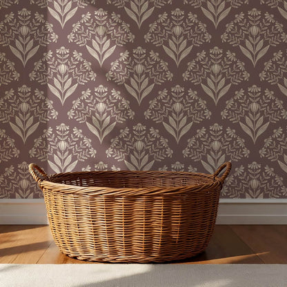Carys Daisy Fan Wine Ivory Lace Wallpaper