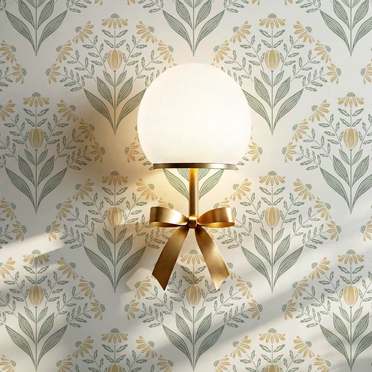 Carys Daisy Fan Butter Cream Sage Wallpaper