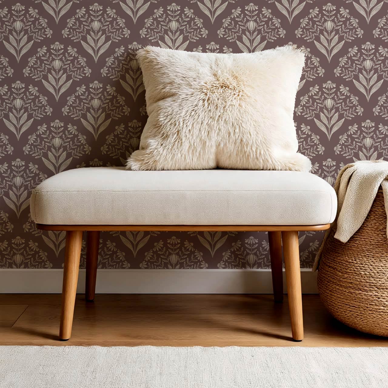 Carys Daisy Fan Wine Ivory Lace Wallpaper