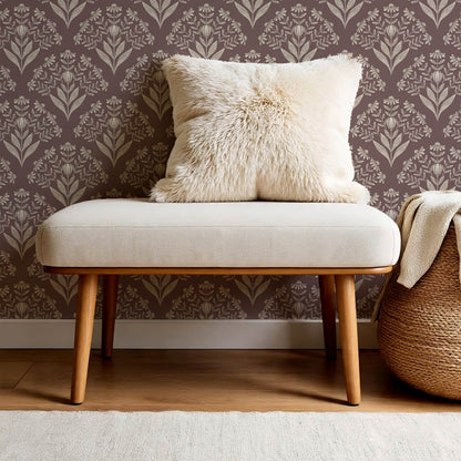 Carys Daisy Fan Wine Ivory Lace Wallpaper
