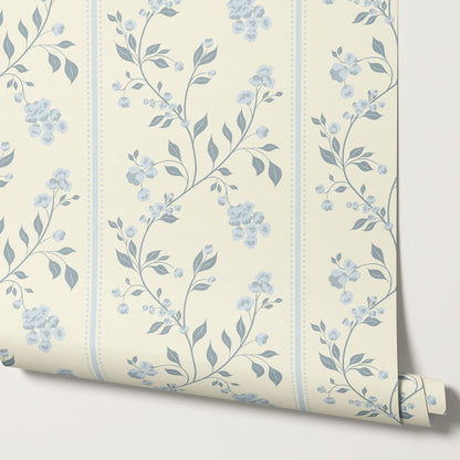 Cataleya Trailing Stripes Butter Blue Wallpaper