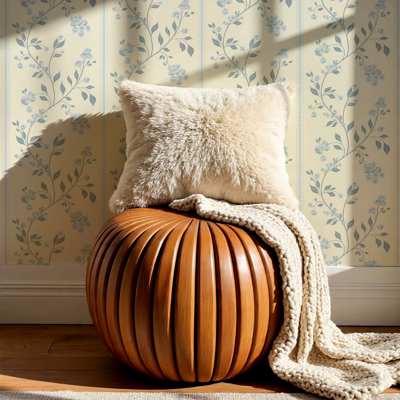 Cataleya Trailing Stripes Butter Blue Wallpaper