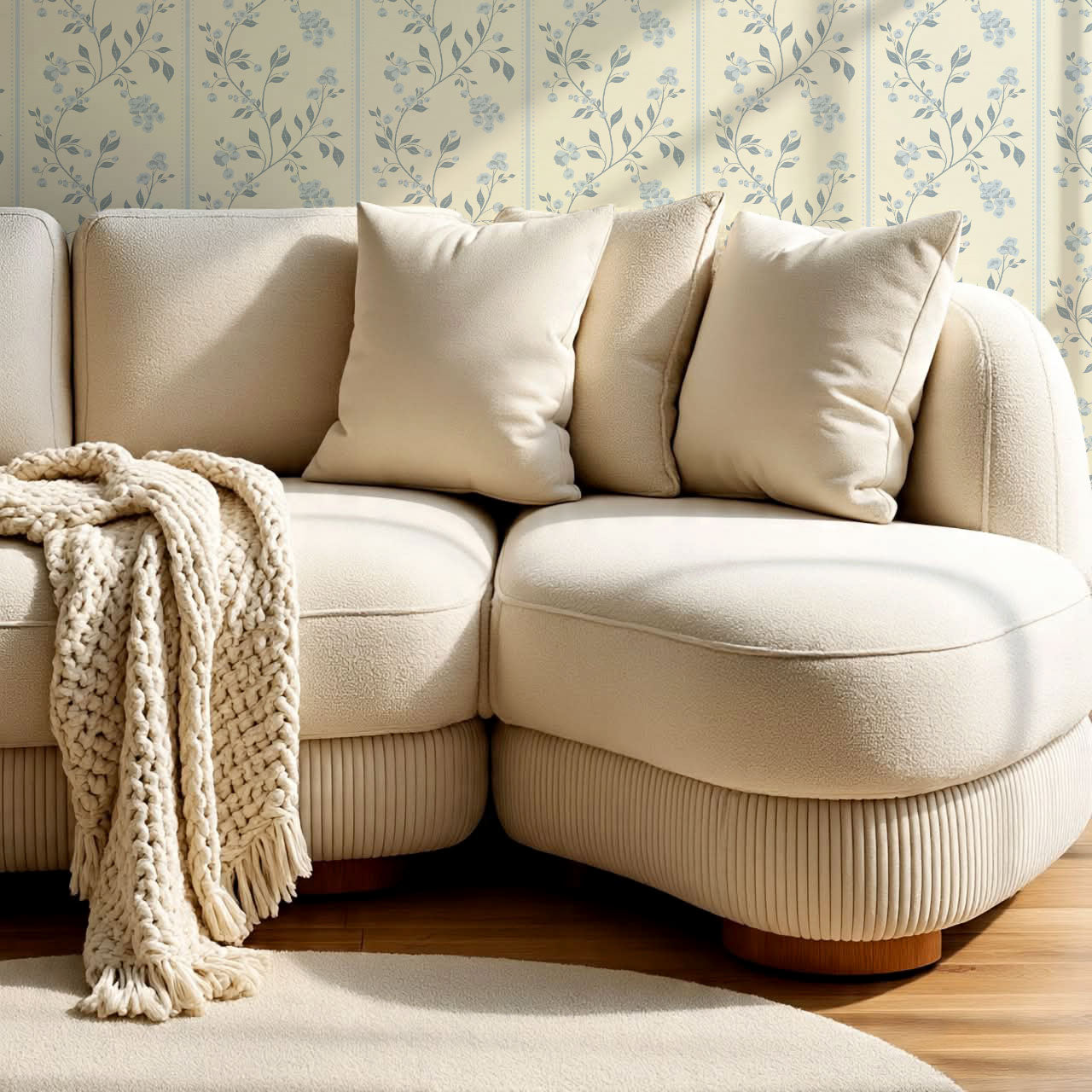 Cataleya Trailing Stripes Butter Blue Wallpaper