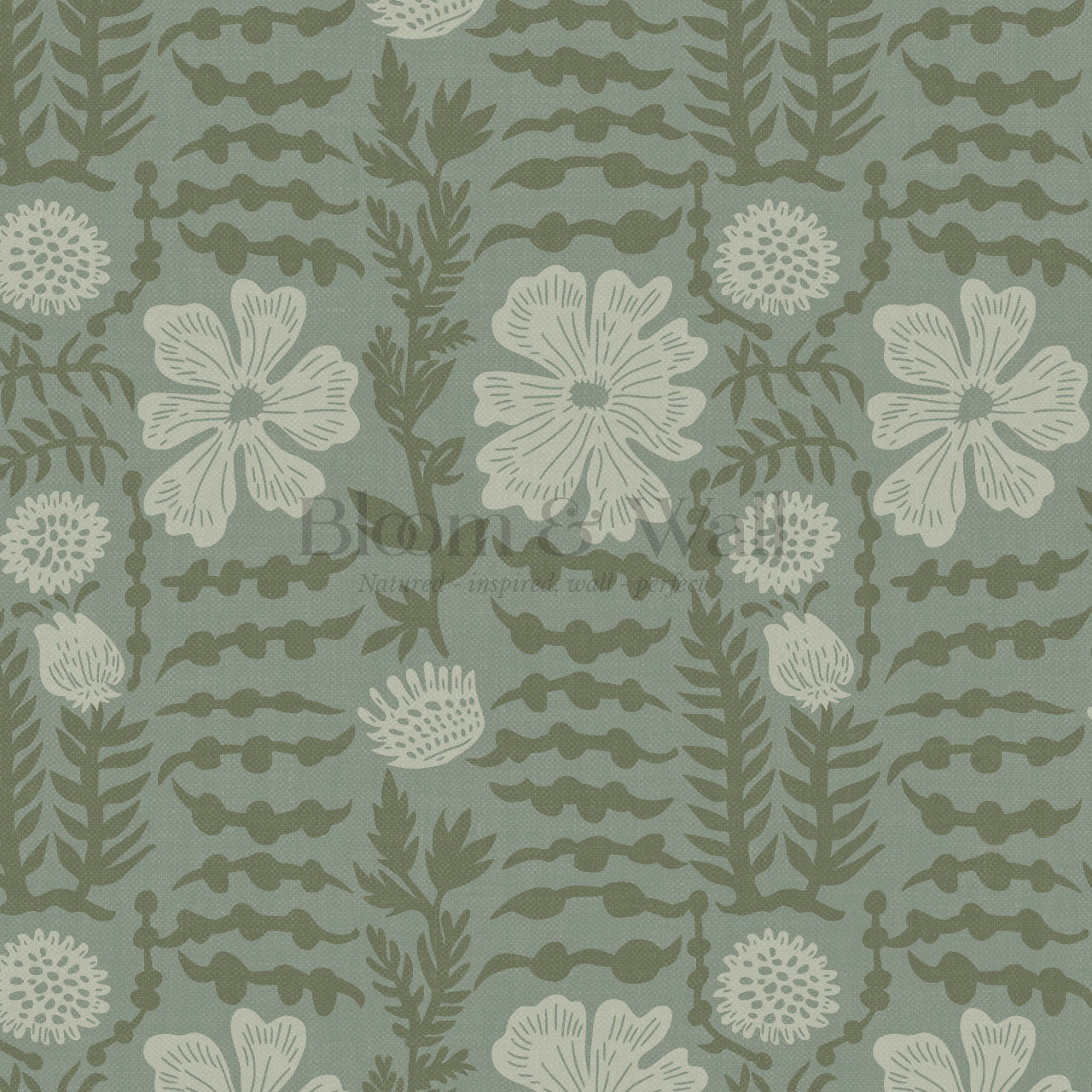 Catalina Poppy Blooms Vintage Green Wallpaper