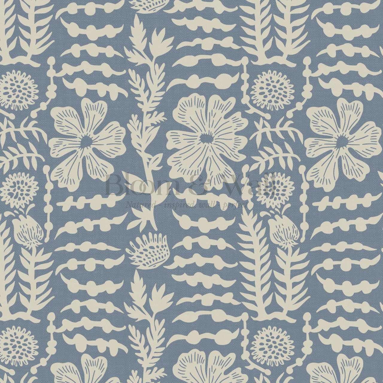 Catalina Poppy Blooms Vintage Blue Wallpaper
