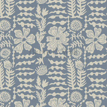 Catalina Poppy Blooms Vintage Blue Wallpaper