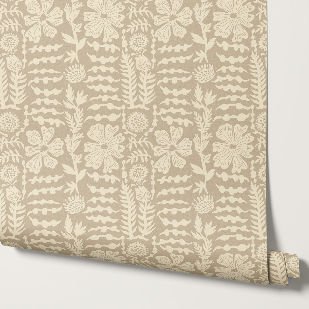 Catalina Poppy Blooms Beige Wallpaper