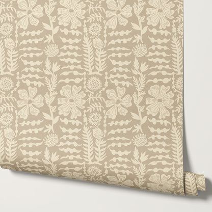 Catalina Poppy Blooms Beige Wallpaper