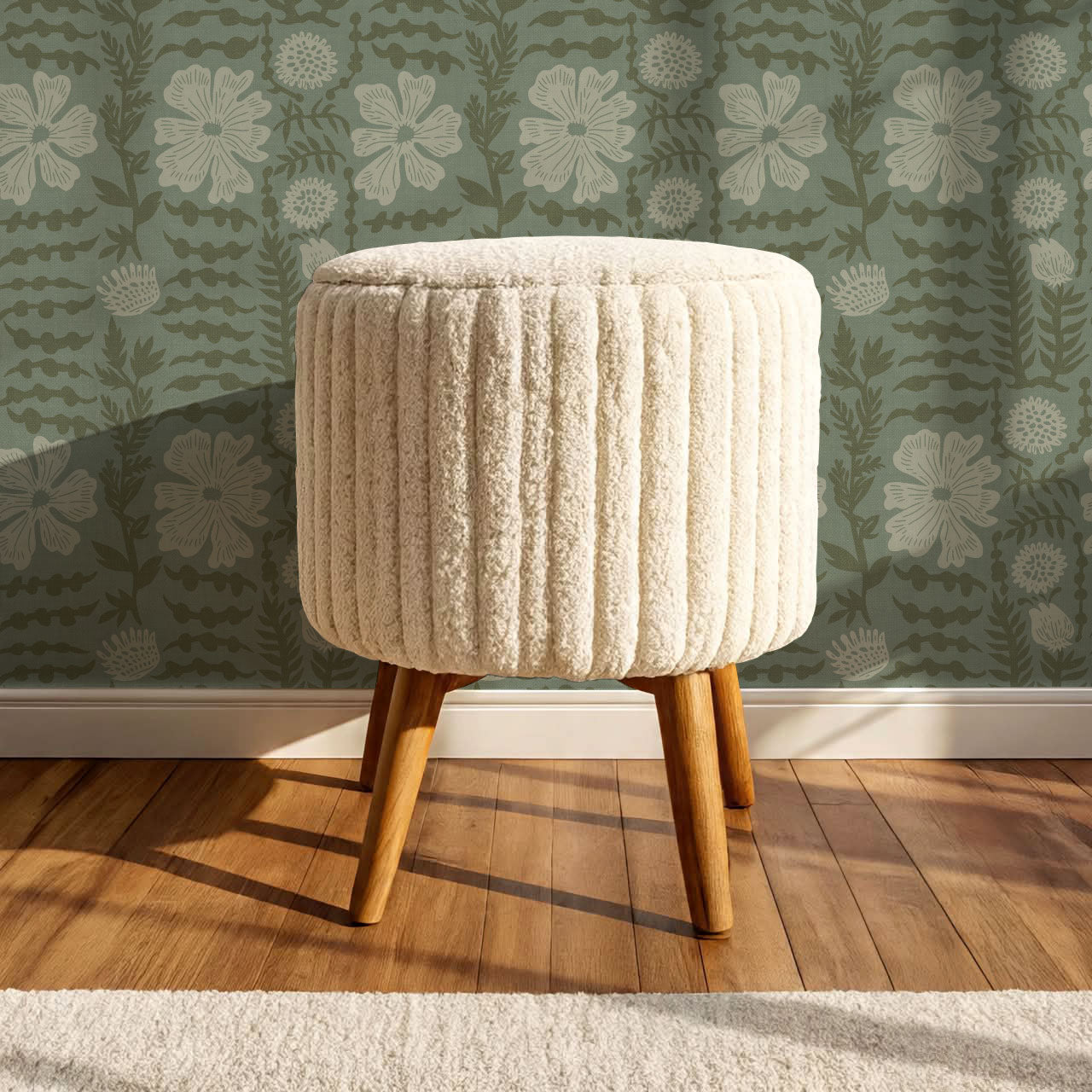 Catalina Poppy Blooms Vintage Green Wallpaper