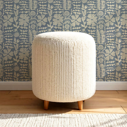 Catalina Poppy Blooms Vintage Blue Wallpaper