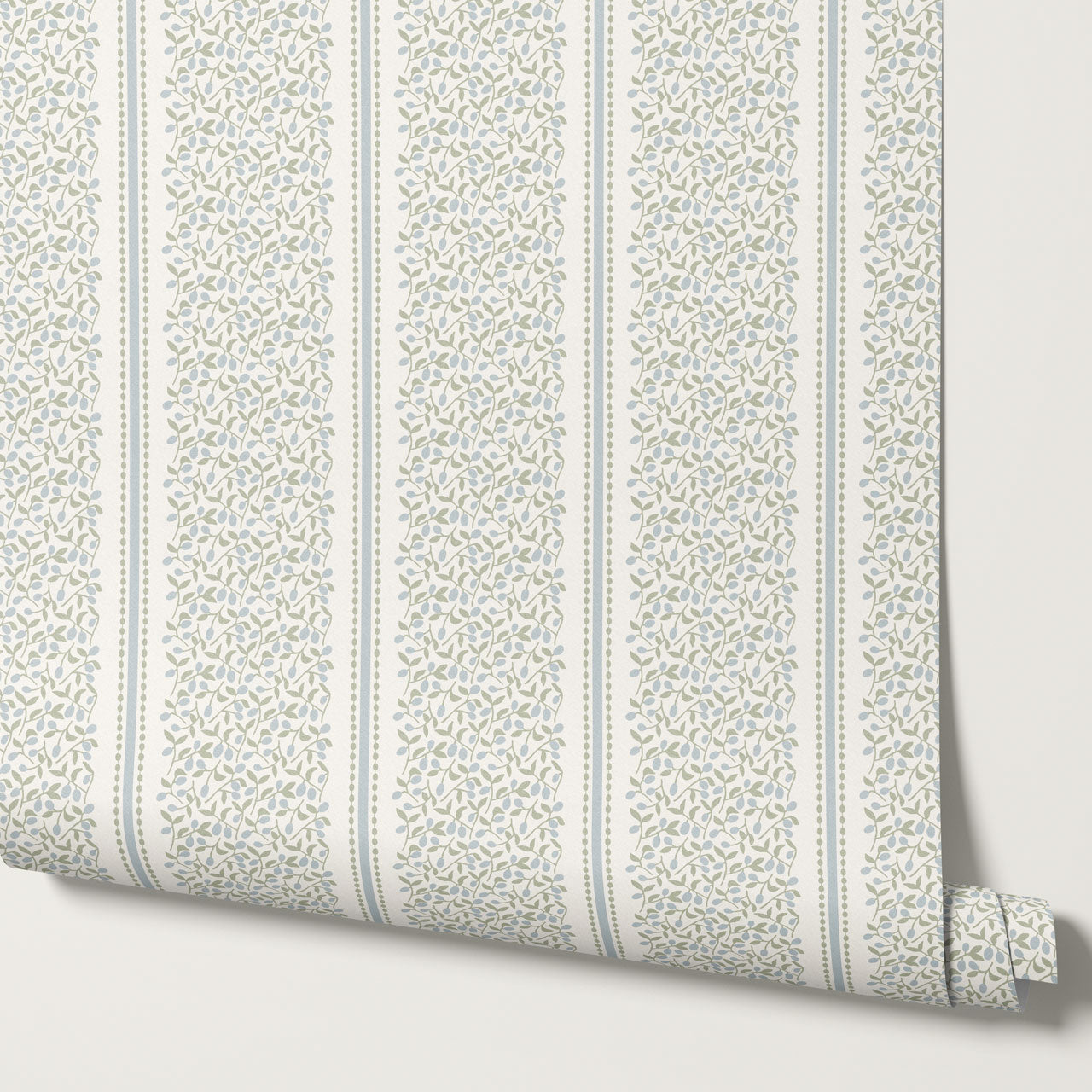 Catherine Vine Stripes Blue Sage Wallpaper
