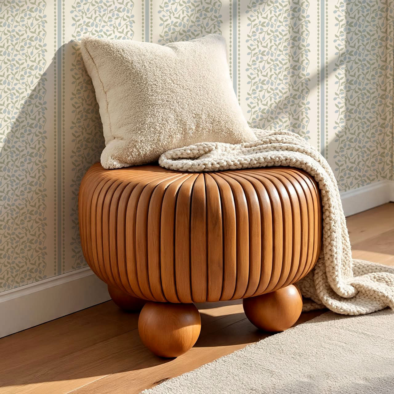 Catherine Vine Stripes Blue Sage Wallpaper