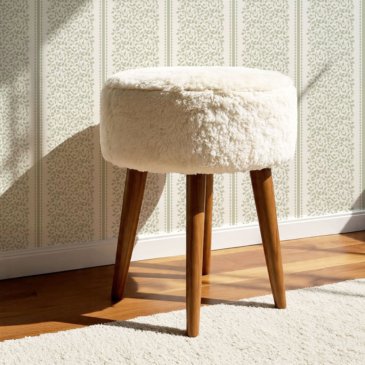 Catherine Vine Stripes Cream Sage Wallpaper