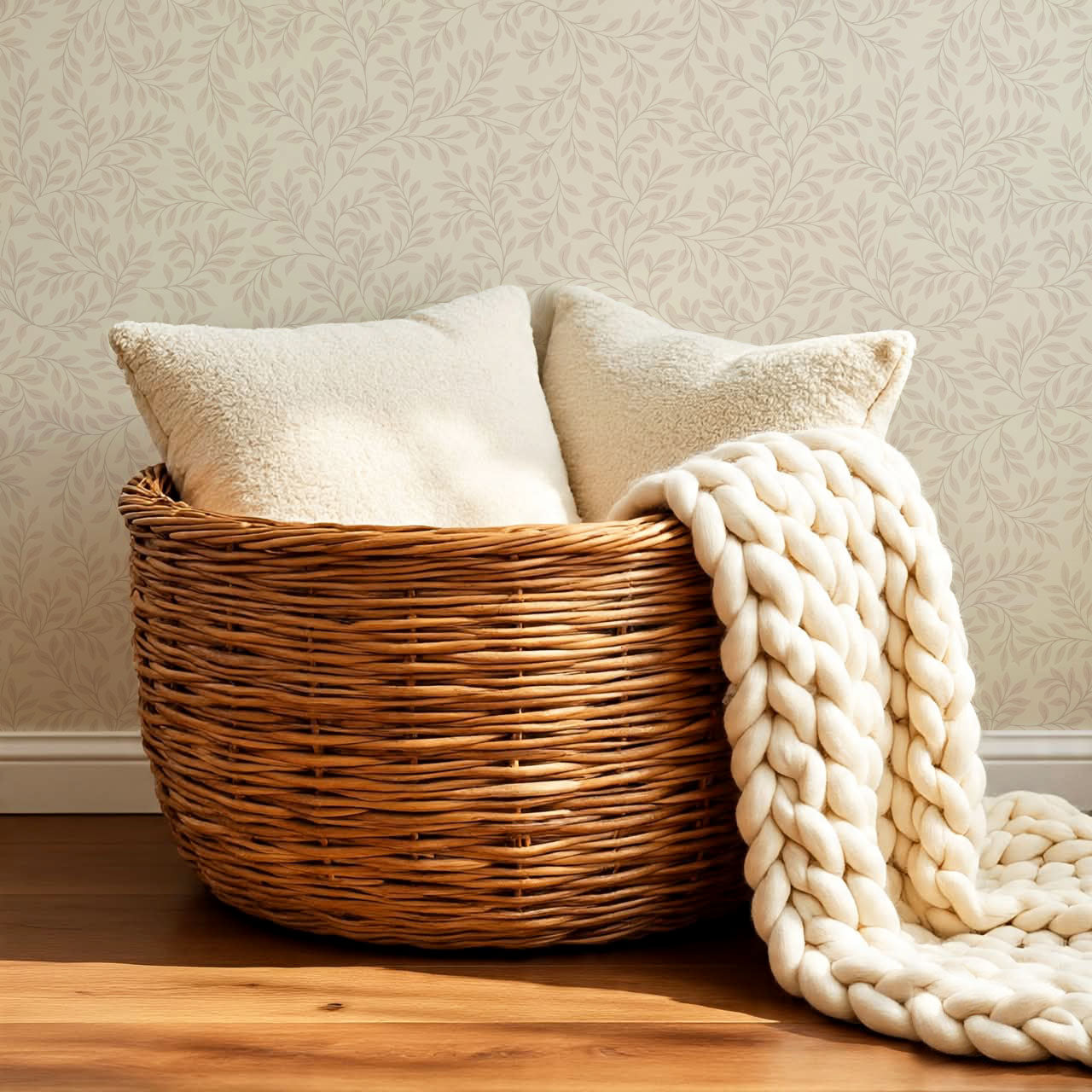 Cecilia Laurel Vines Beige Wallpaper