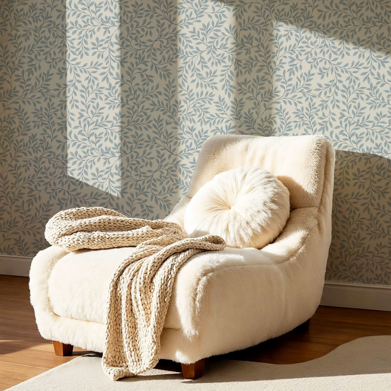 Cecilia Laurel Vines French Blue Wallpaper