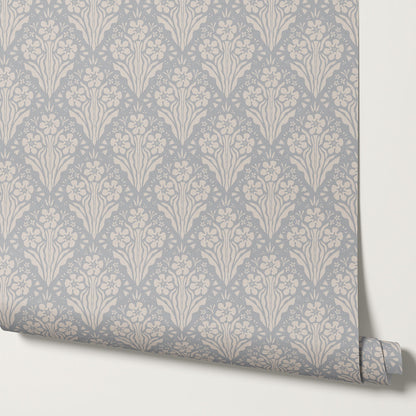 Celeste Damask French Blue Wallpaper