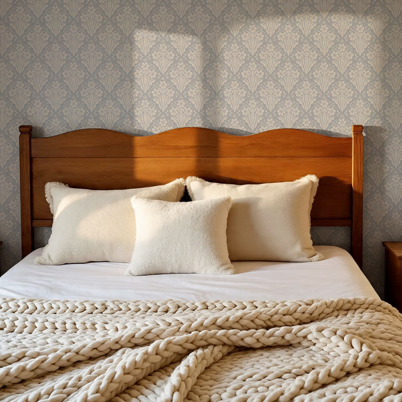 Celeste Damask French Blue Wallpaper