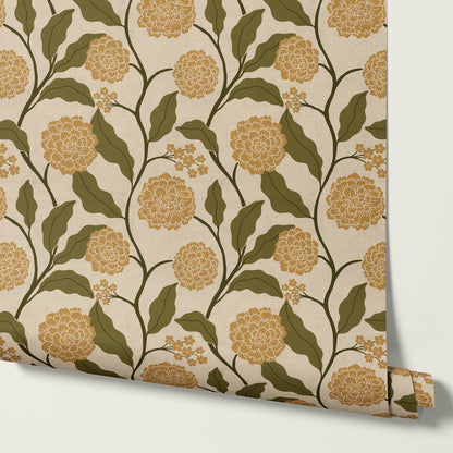 Celestina Florals Mustard Green Wallpaper