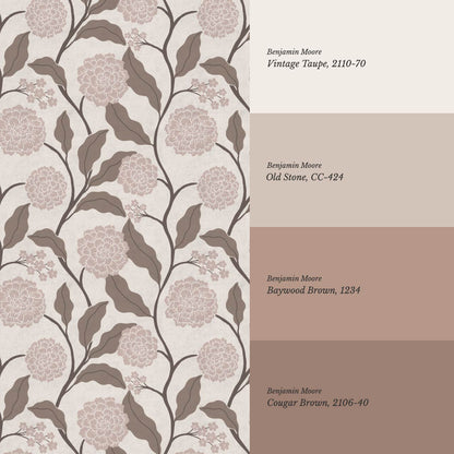 Celestina Florals Cocoa Antique Gray Wallpaper