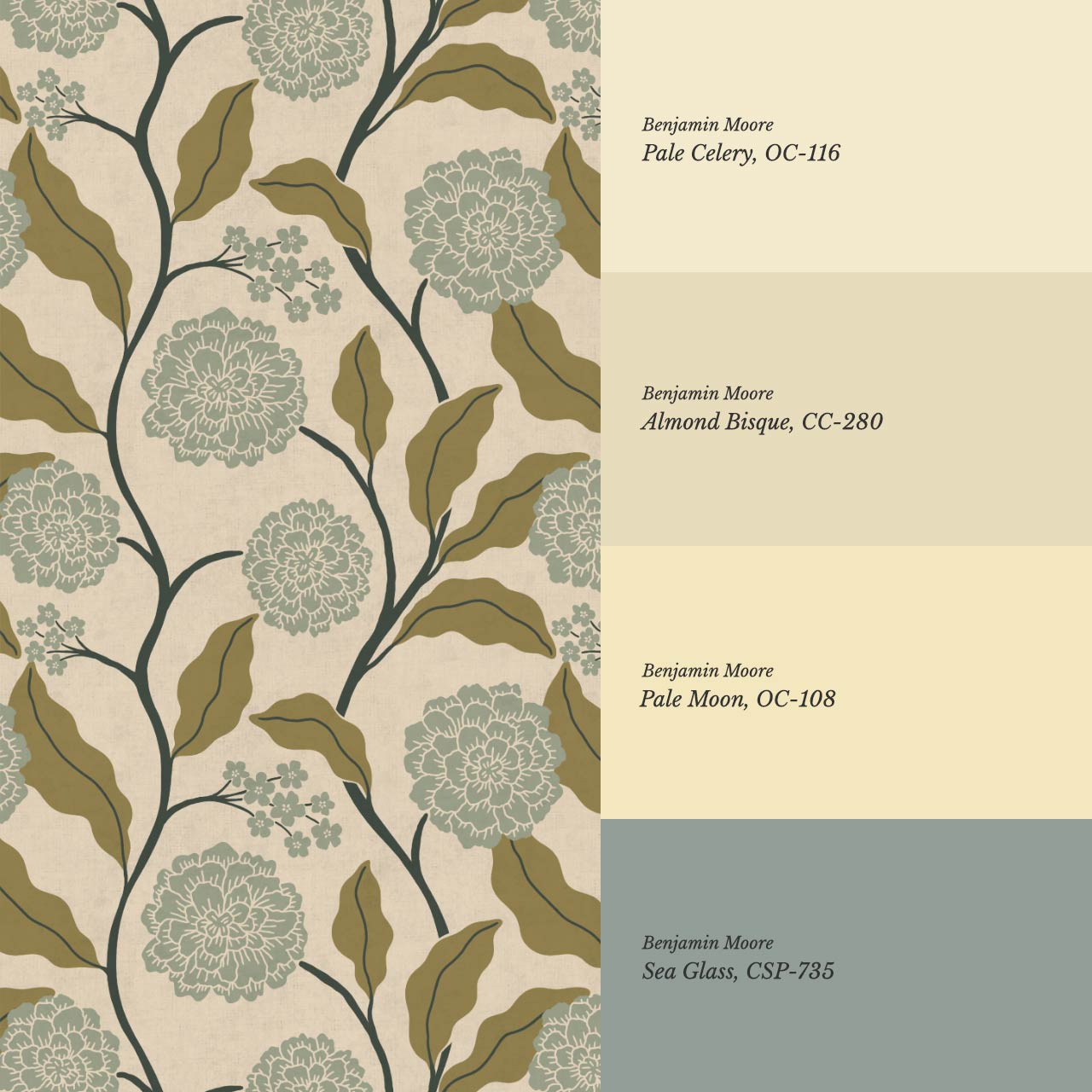 Celestina Florals Mustard Sea Glass Wallpaper