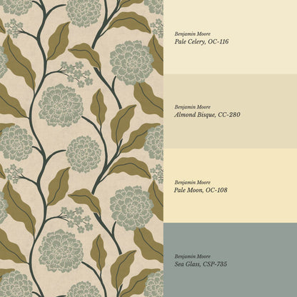 Celestina Florals Mustard Sea Glass Wallpaper